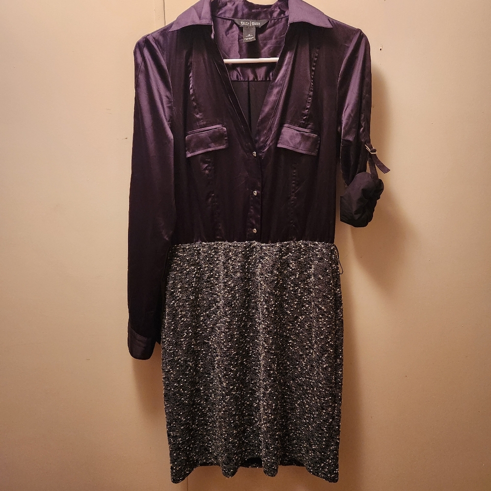 White House Black Market Purple and Black Midi Dress